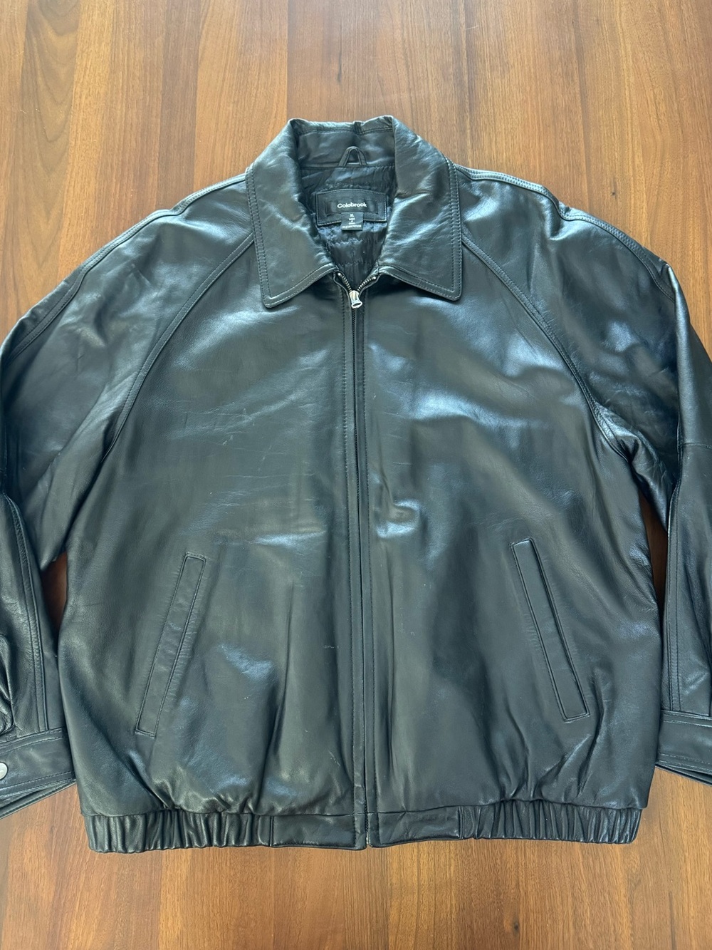 🖤 Vintage Men’s 1980s Colebrook Black 100% REAL Leather Bomber Jacket — XL